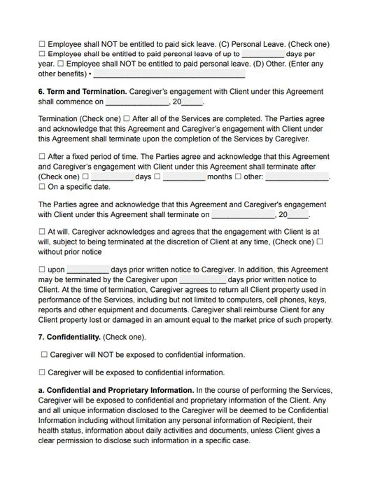 Agreement Form for Home Care Agency