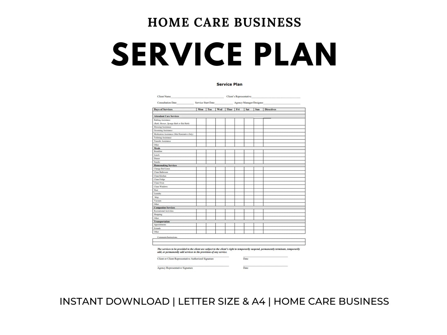 Home Care Agency Service Plan Template