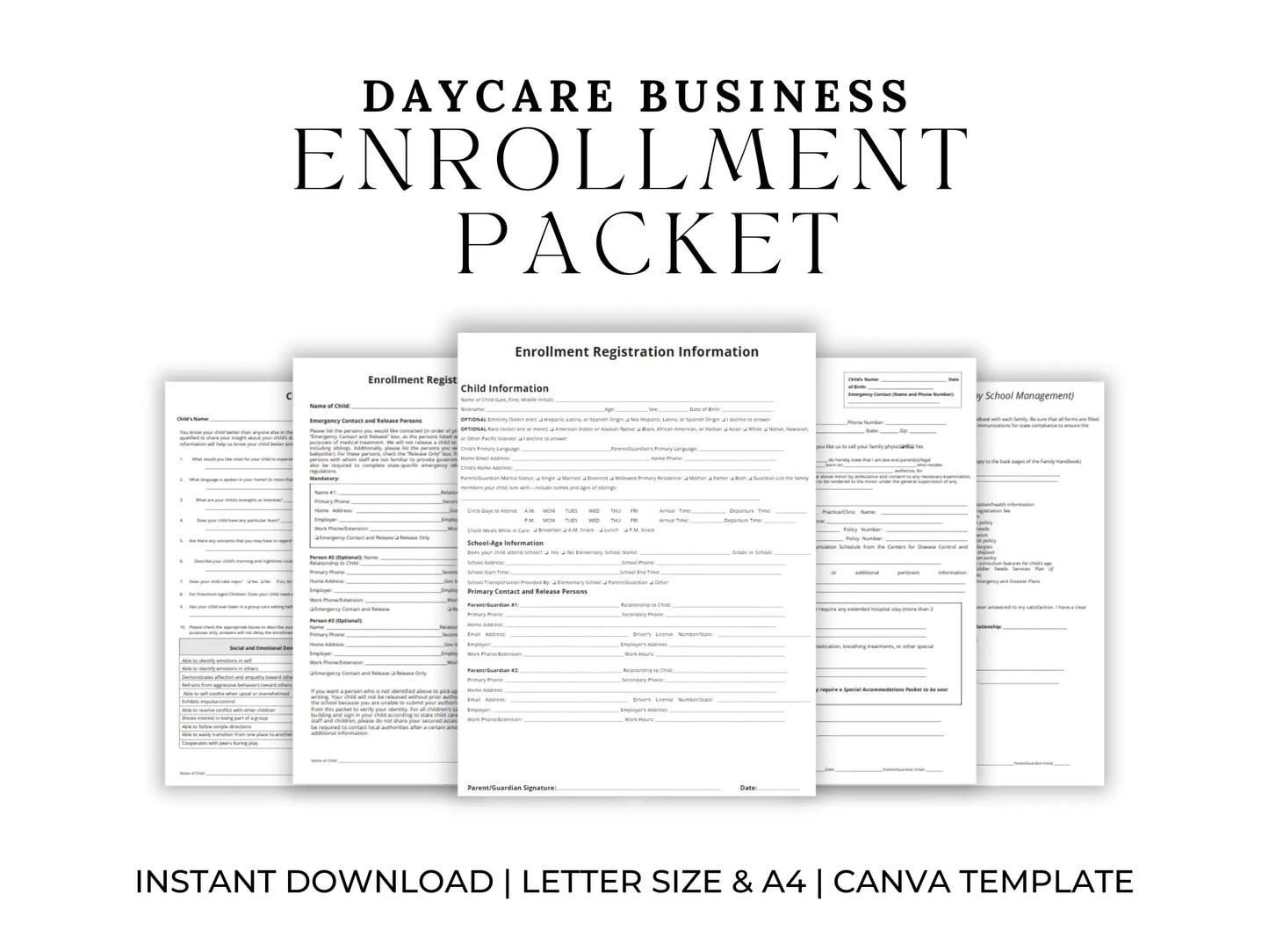 Daycare Enrollment Forms | Enrollment Forms Packet for Daycare Business - The Business Resource