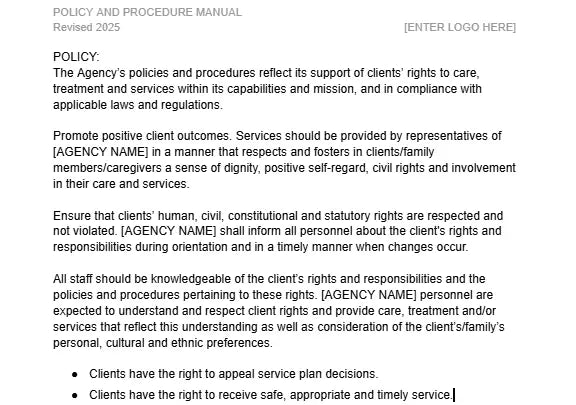 Home Care Agency Policies and Procedures