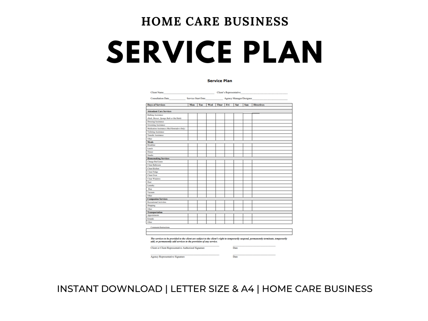 Home Care Service Plan | Plan of Care | Personalized Care Plan