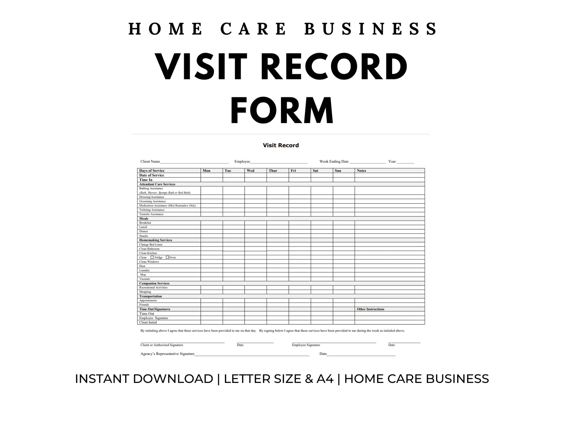 Home Care Visit Record Form Template – Printable & Easy to Use The Business Resource