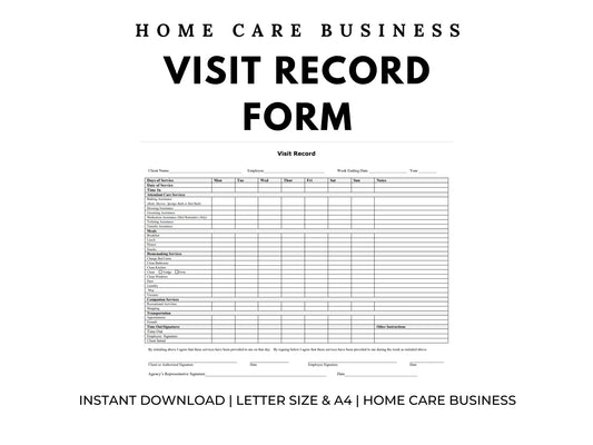 Home Care Visit Record Form Template – Printable & Easy to Use The Business Resource